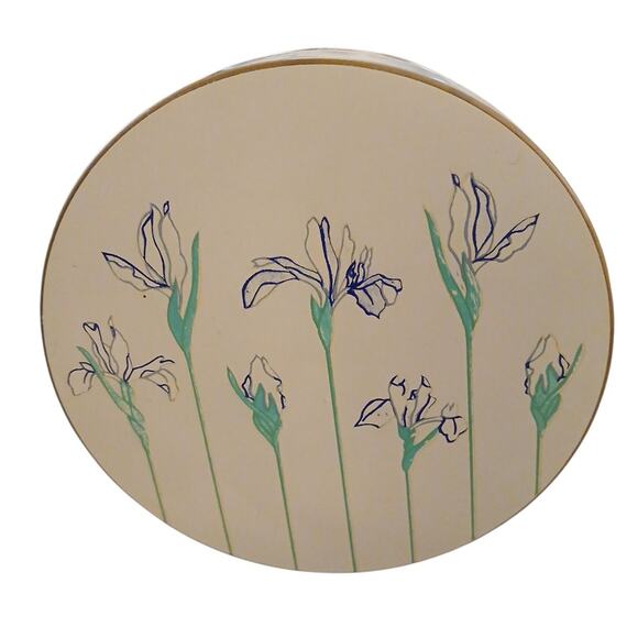 Otagiri Blue Iris Rhapsody Lacquerware Coasters Set of 5 in Container w/Lid 4"W - Picture 3 of 6